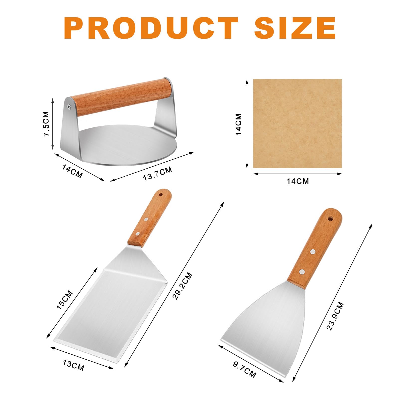 Smash Burger Kit, Presse Burger, Acier Inoxydable Spatule Plancha, avec 20 Papier Steak Haché, Papiers à Hamburger, Professionnel d'Accessoires Barbecue