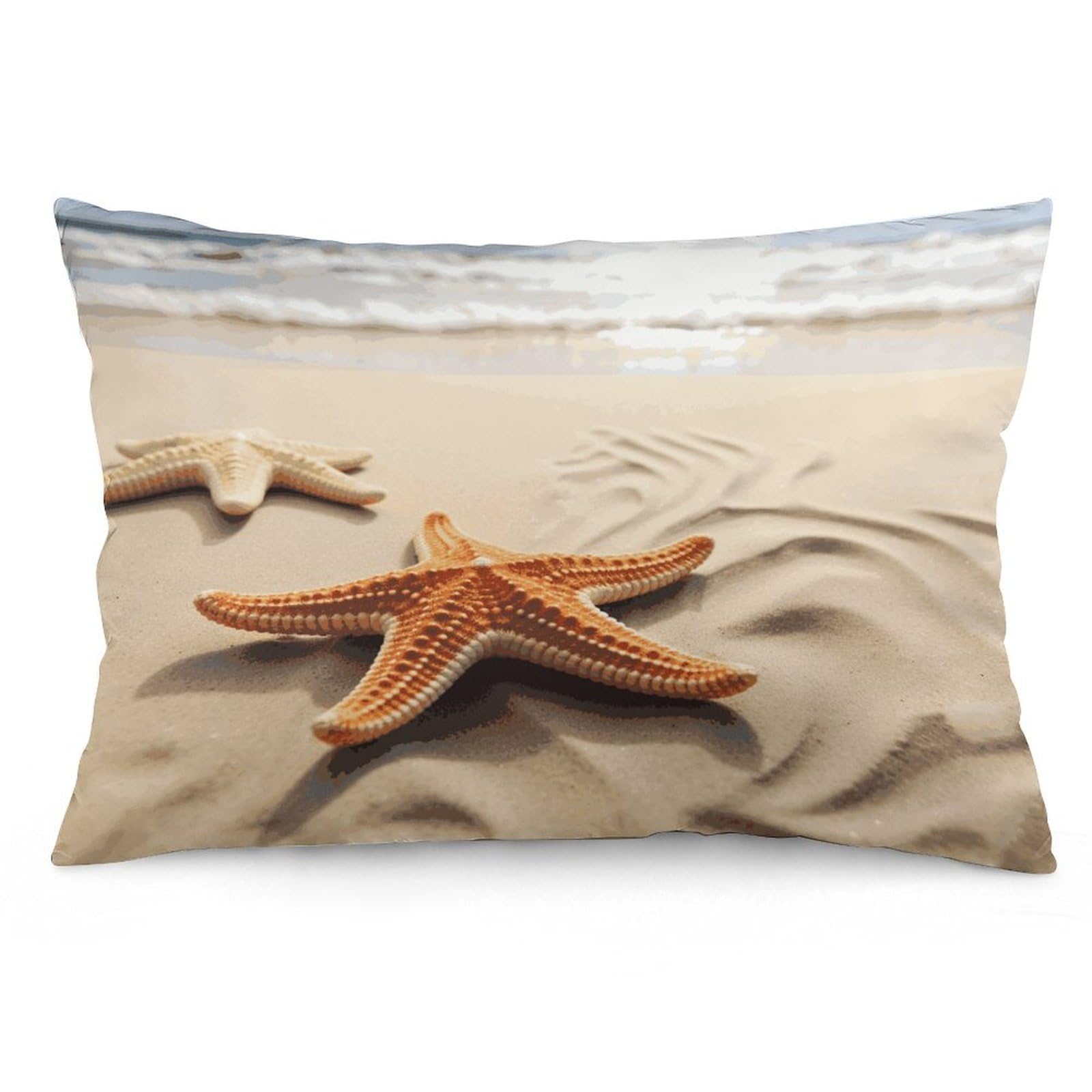 Starfish on The Sand Beach Landscape Throw Pillow Covers with Silent Zipper Polyester Pillow Protectors Removable Pillow Cases Soft Pillowcase Cozy Pillow Sham Cushion Cover for Sofa Car Bed 16 "x24