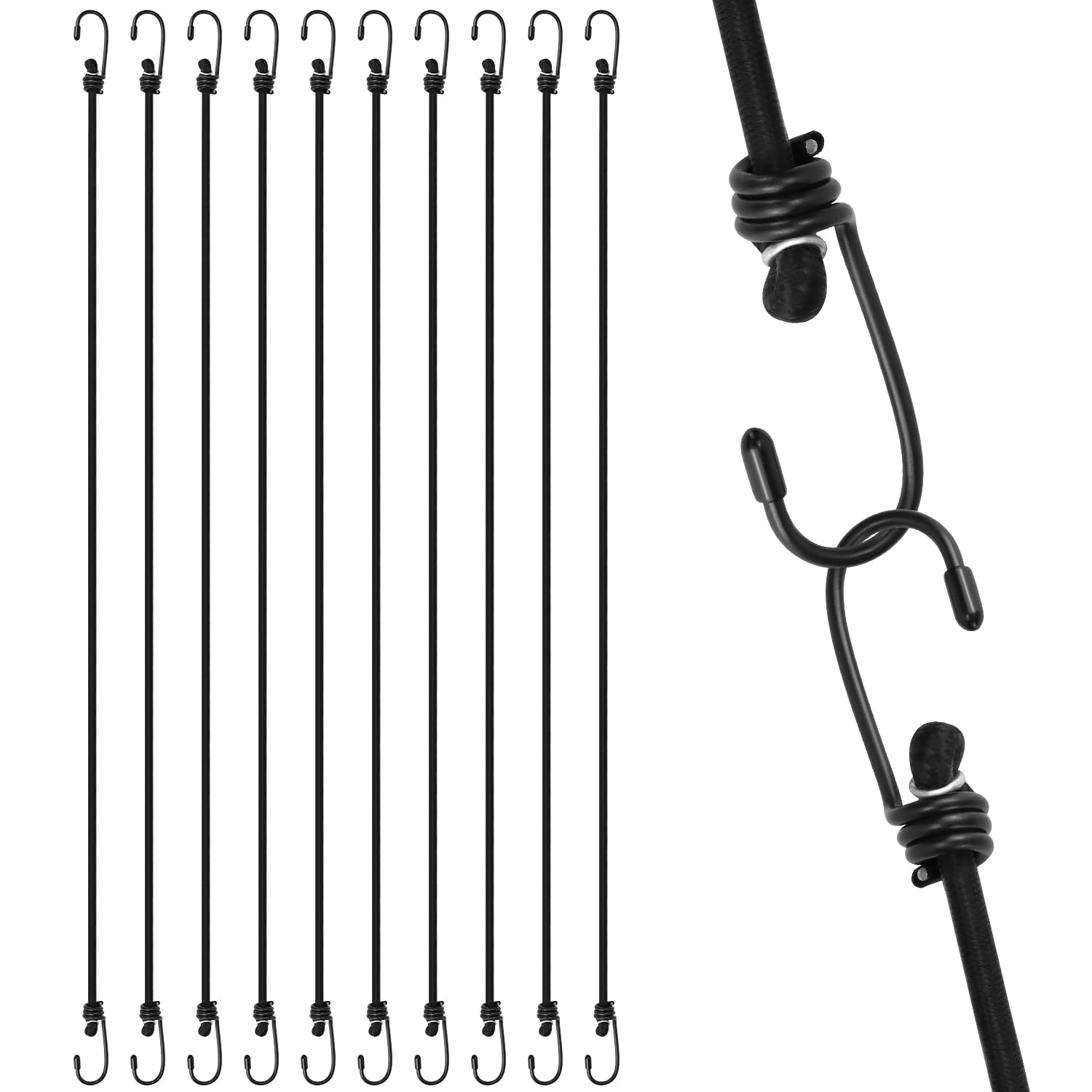 QWORK® 10 Pack 40" (100CM) Bungee Cords with Hooks, Multipurpose Bungee Straps for Cycling, Hiking, and DIY projects