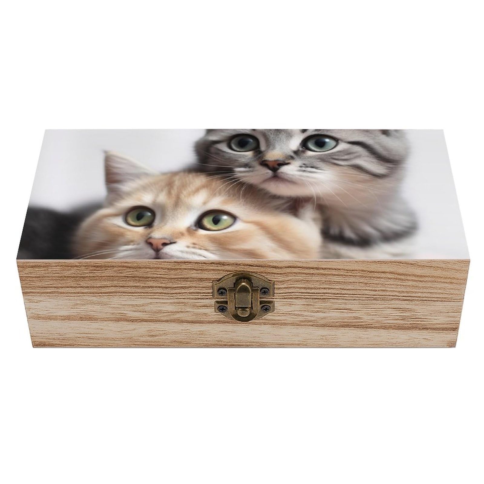 Oudrspo Cats Wooden Keepsake Box Decorative Memory Storage Box with Hinged Lid Small Jewelry Keepsake Boxes for Storing Gift Pictures Letters Time Capsule