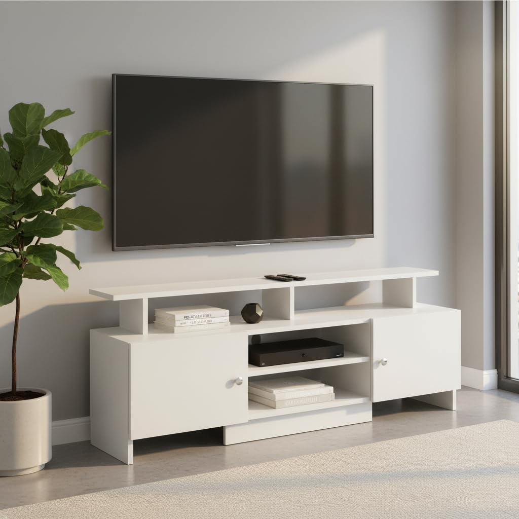 Kashvi Engineered Wood Tv Unit for Living Room Floor Standing Tv Cabinet with Storage Shelf Tv Panel Set Top Box Stand Rack, for Upto 55 inch (White)-image-32