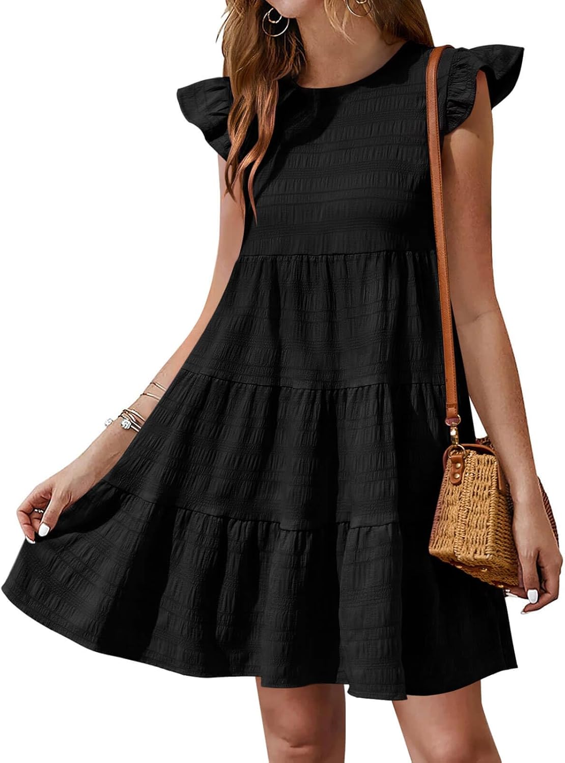 Yousify Summer Dresses for Women 2026 Ruffle Sleeve Mini Babydoll Dress Beach Casual Loose Flowy Dresses Sundress