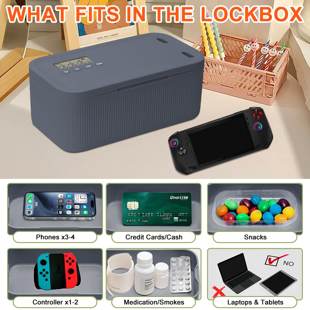Safe Timed Lock Box, Handy Safe mit Zeitschloss, Handy Gefängnis mit Timer, Zeitverriegelungsbehälter mit 2 Arbeitsmodus, Patientenmedikation, Suchtmanagement, 23,9x13,1x 9,6 cm