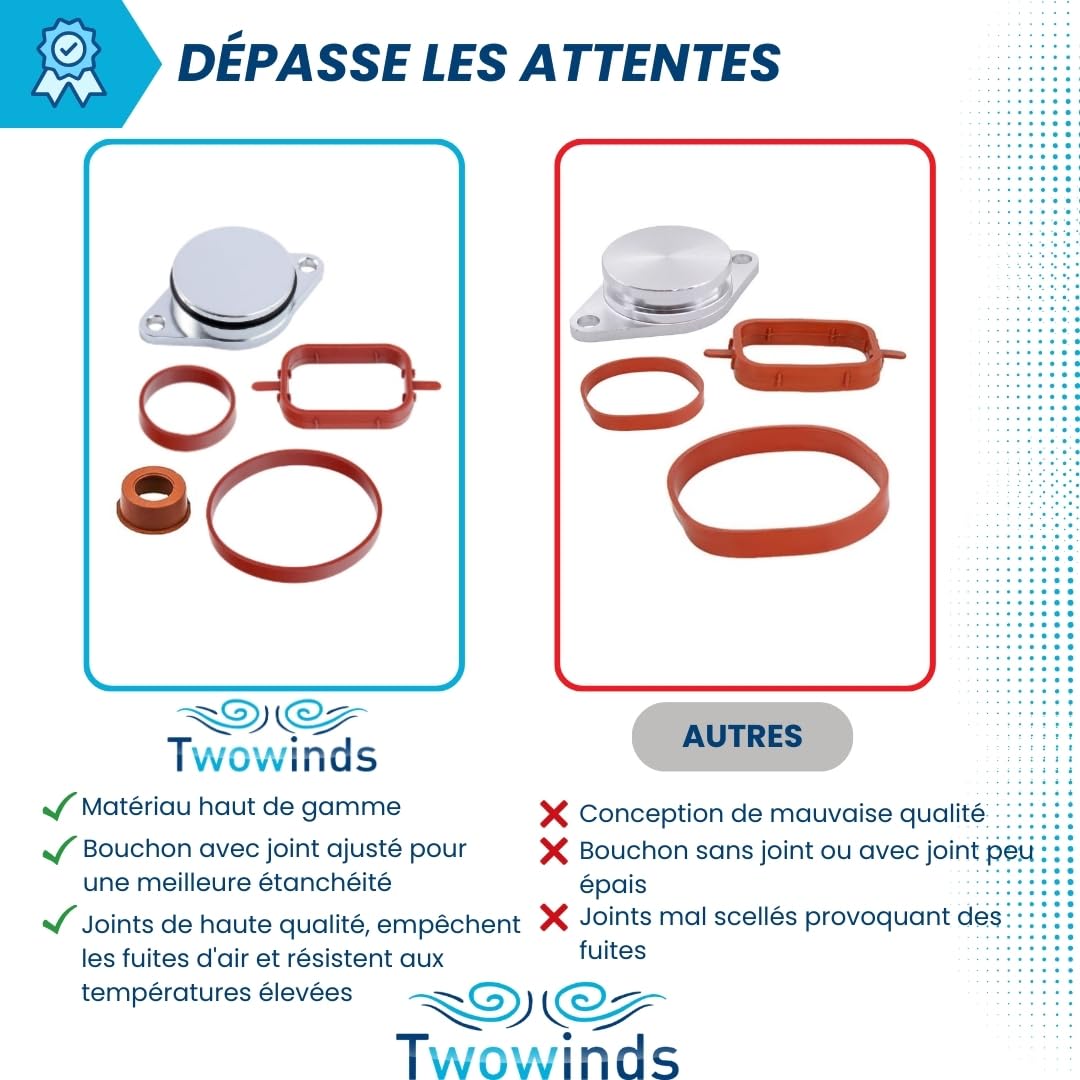 Twowinds - Bouchon Collecteur Admission (32mm) Compatible avec BMW E39 E46 E60 E63 E64 E82 E88 E90 E92 E93 X3 X5 E87 X6 - Supprimer Clapet Admission - Suppression Volet Papillon (6 clapet + 20 joints)