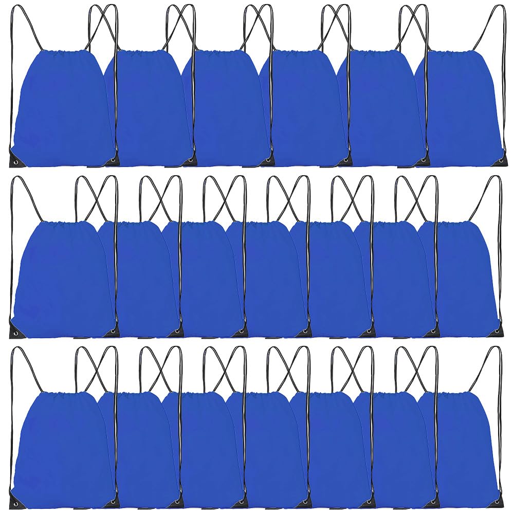 CODOBON 20 Pcs Drawstring Bags, Bulk Drawstring Backpack, Nylon Cinch Draw String Sport Bag, Royal Blue