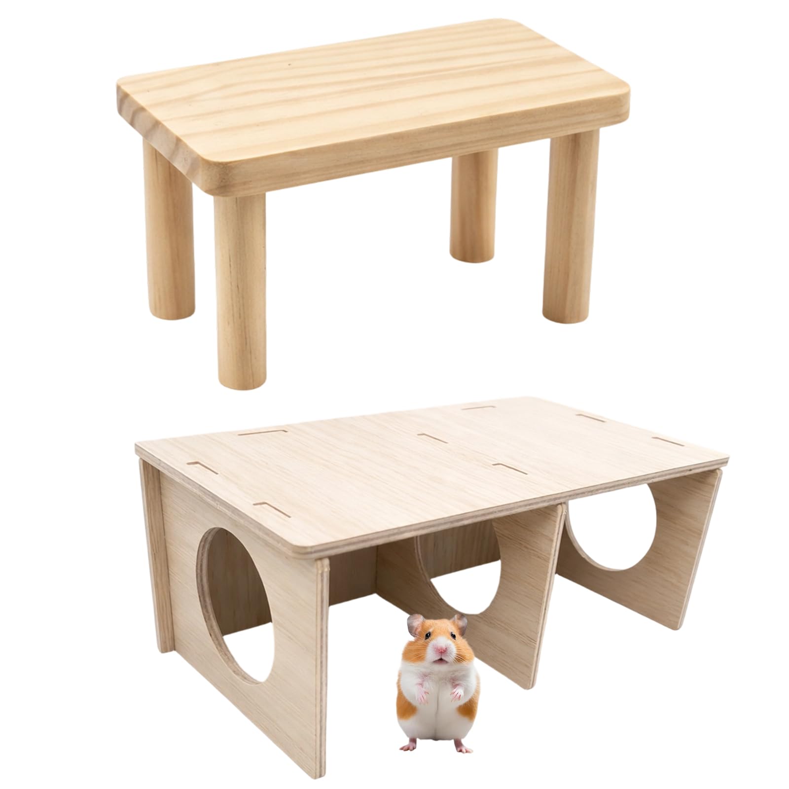 2 Pcs Hamster Platform, Hamster Hide, Hamster Accessories, with Multi Chamber Hide for Syrian Hamsters, Wooden Small Animal Shelter for Cage Enrichment and Natural Behaviour Stimulation ﻿