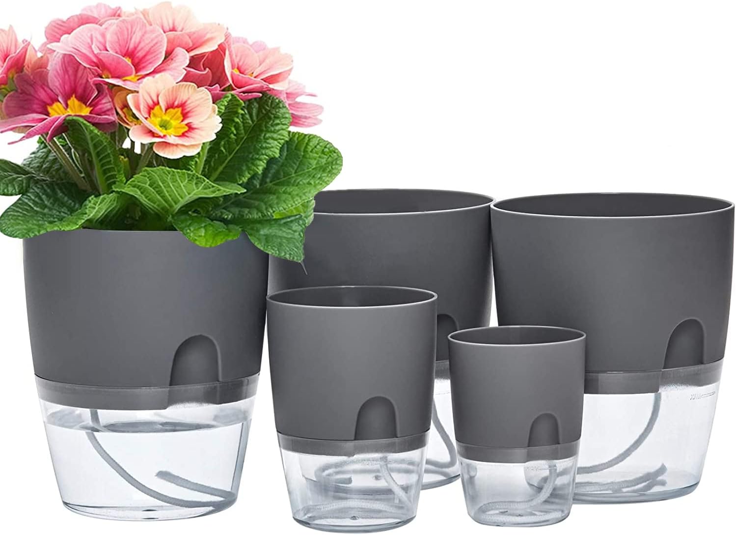 15/10.5/8cm Self Watering Planter Pots, 5 Pack African Violet Pots for Indoor Outdoor Windowsill Gardens, Self Aerating, High Drainage, Deep Reservoir