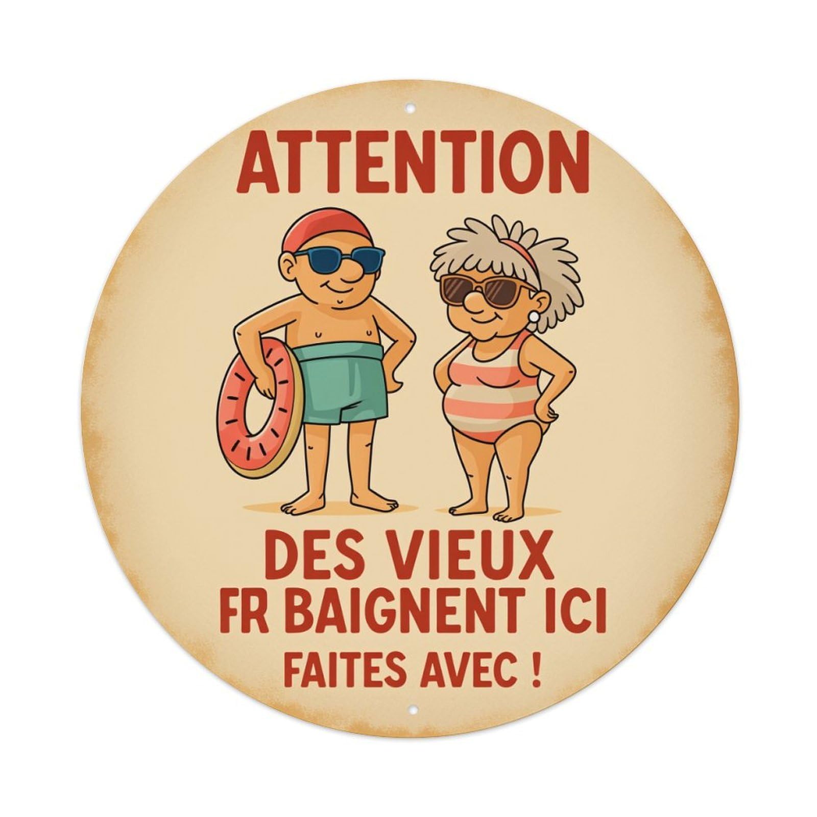 Attention Elderly Bathing Here Be Careful Round Tin Sign Vintage Style Metal Sign Home Bar Garden Wall Plaque Decor Metal Poster 8x8 Inch