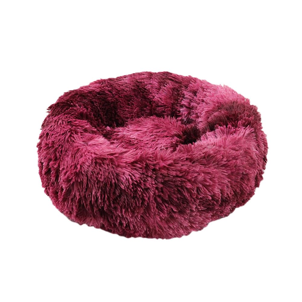 YOUCAI Puppy Bed for Medium Small Dogs Cats Non-Slip Bottom Fluffy Calming Kitten Bed for Small Dog and Puppy Plush Cuddler Pet Bed Round Plush Dog Bed,B-Red,110cm — image 1