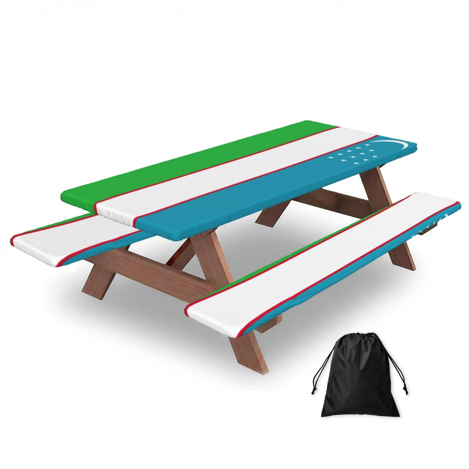 AYYQWE Flag Of The Republic Of Uzbekistan Print Picnic Table Bench Cover Outdoor Garden Party Decor Daily Accessory Gift