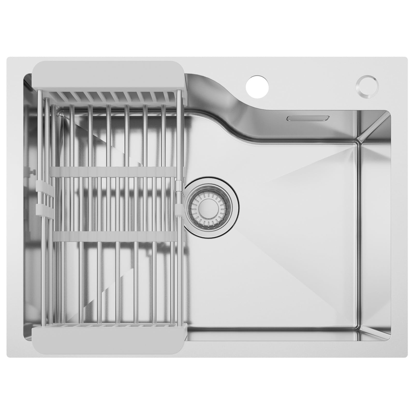 CECIPA Spülbecken Edelstahl 60x45 cm, Edelstahlspüle Einbauspüle inkl Abtropfkorb, Küchenspüle mit Hahnloch für ab 60cm, Waschbecken Edelstahl inkl Siphon & Über und Ablauf