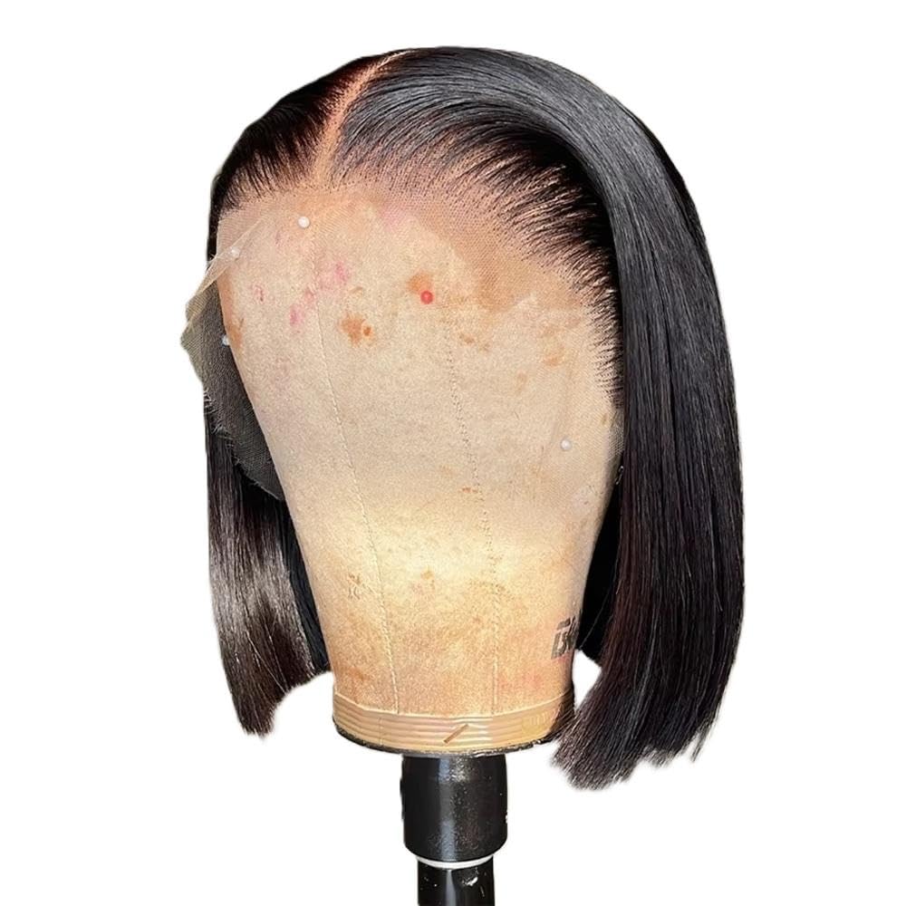 Haarpflege Kurze Gerade Bob-Echthaar-Perücke Vorgezupfte Spitzenfront-Perücken(4x4,200%_8INCHES)