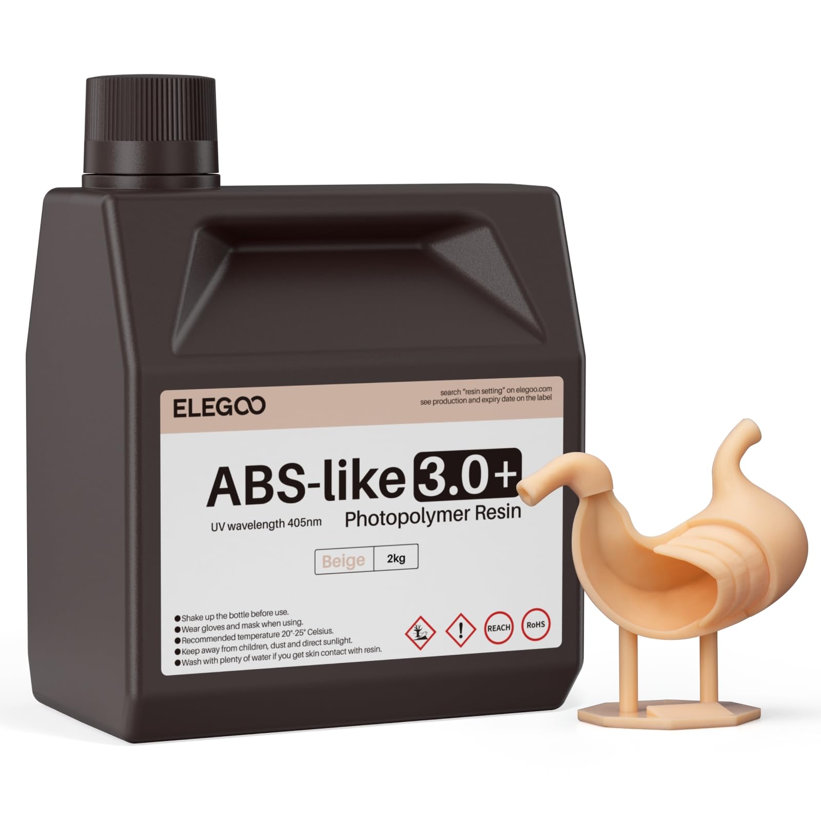 ELEGOO ABS-Like Resin 3.0+, Resina de Fotopolímero Mejorada para Impresoras 3D, Mayor Resistencia al Calor Curado Rápido, Alta Precisión, No quebradiza, Beige 2000g