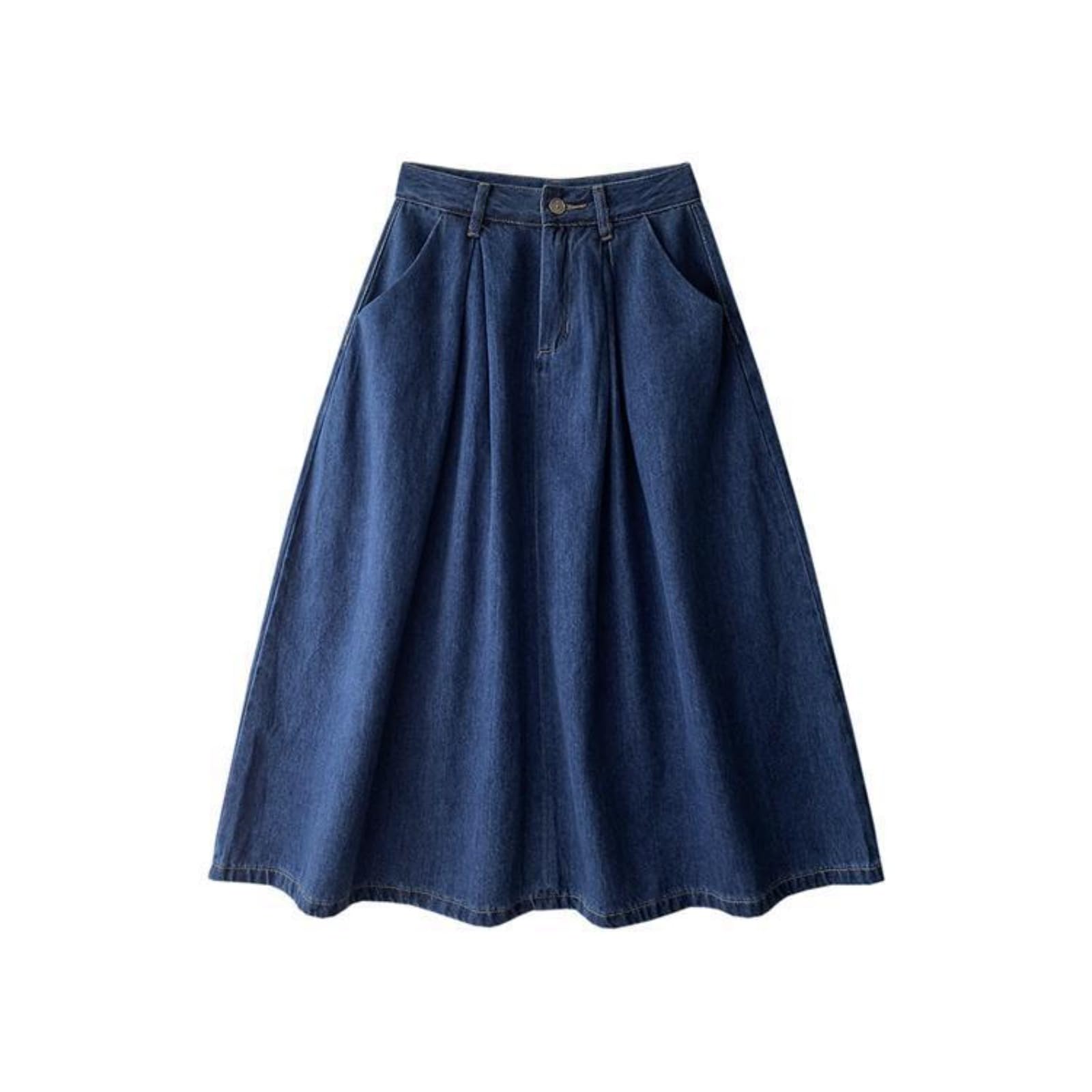 Jeansrock Damen High Waist Midi - Retro A-Linie Denim Rock mit Taschen - Ausgestellter Glockenrock aus Baumwolle für Sommer & Herbst - Vintage Blau, Größe XXS-XL