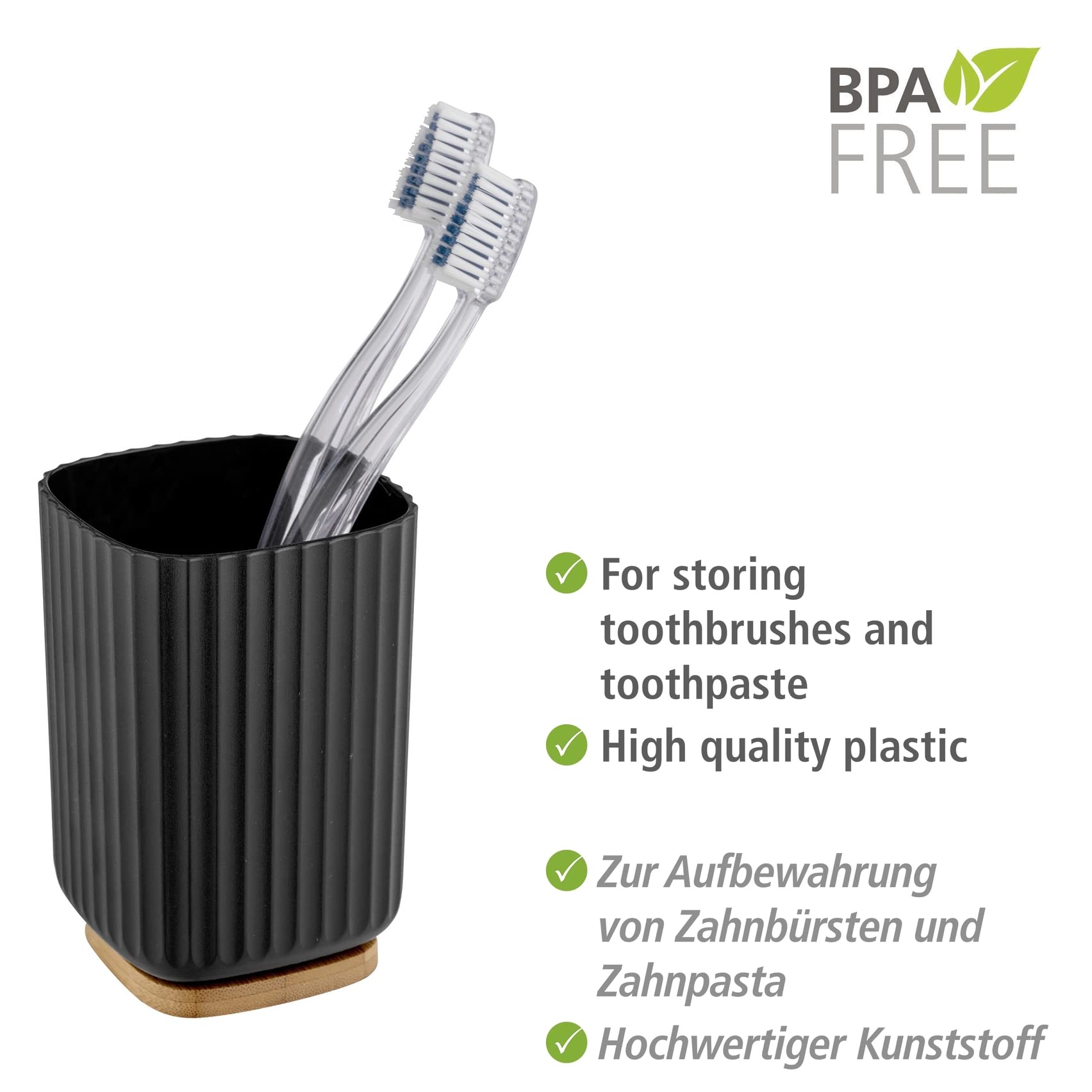 WENKO Rotello toothbrush mug, toothbrush for brushing teeth made of plastic and bamboo base - Image 3