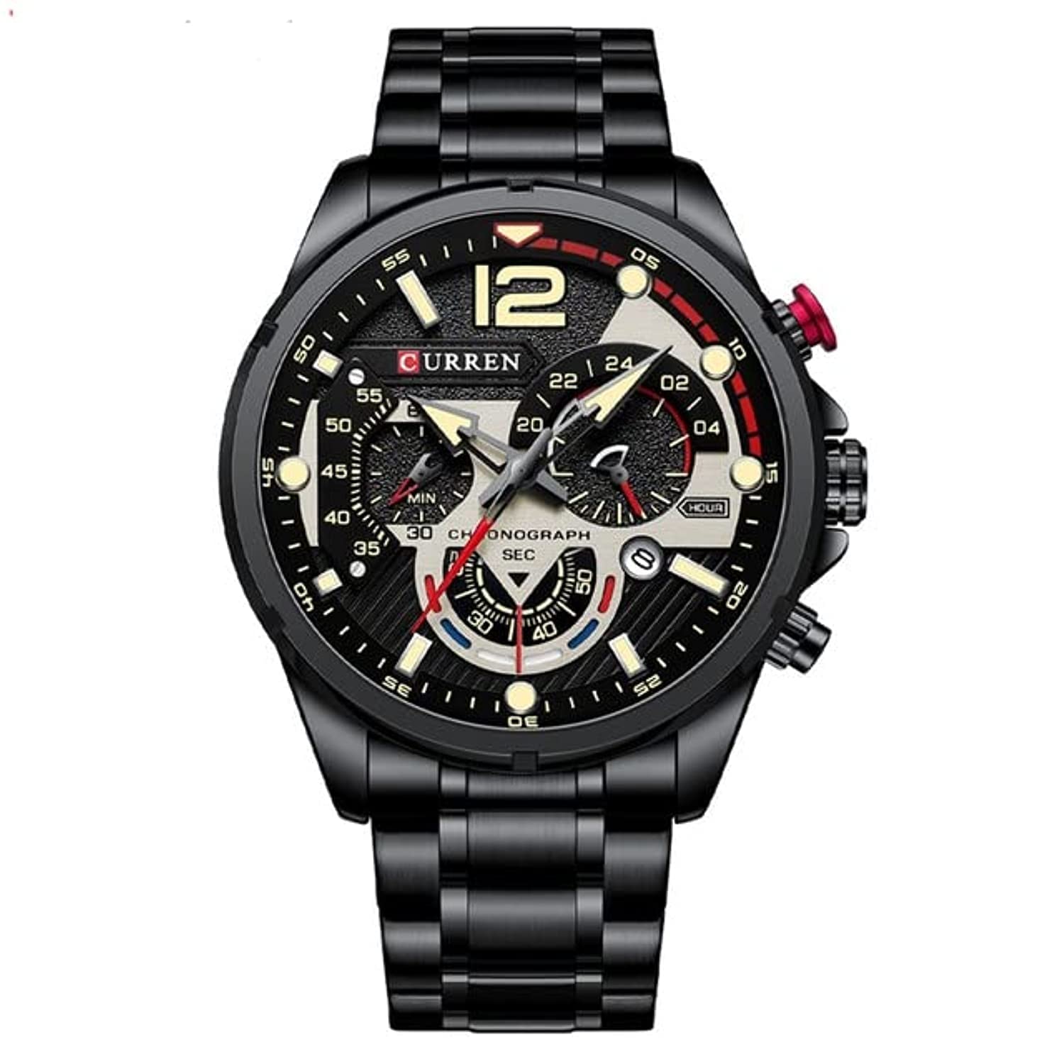 CURREN 8395 Men's Wrist Watch Chronograph Waterproof Sports Brand Luxury Military Style (BLACK)