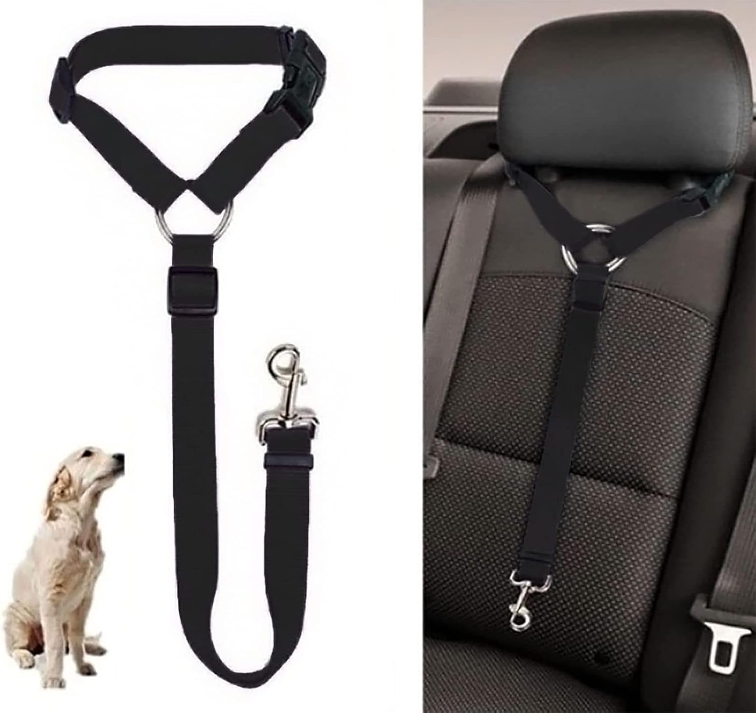 Dog Cat Seat Belt Harness, Car Headrest Restraint with Adjustable Pet