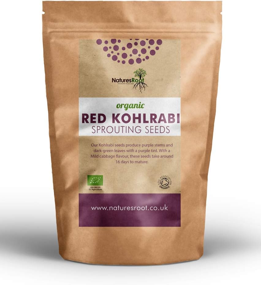 Nature’s Root Organic Kohlrabi Seeds 125g – Microgreen Sprouting Seeds | Healthy Superfood | Easy to Sprout | High Germination | Resealable Pack