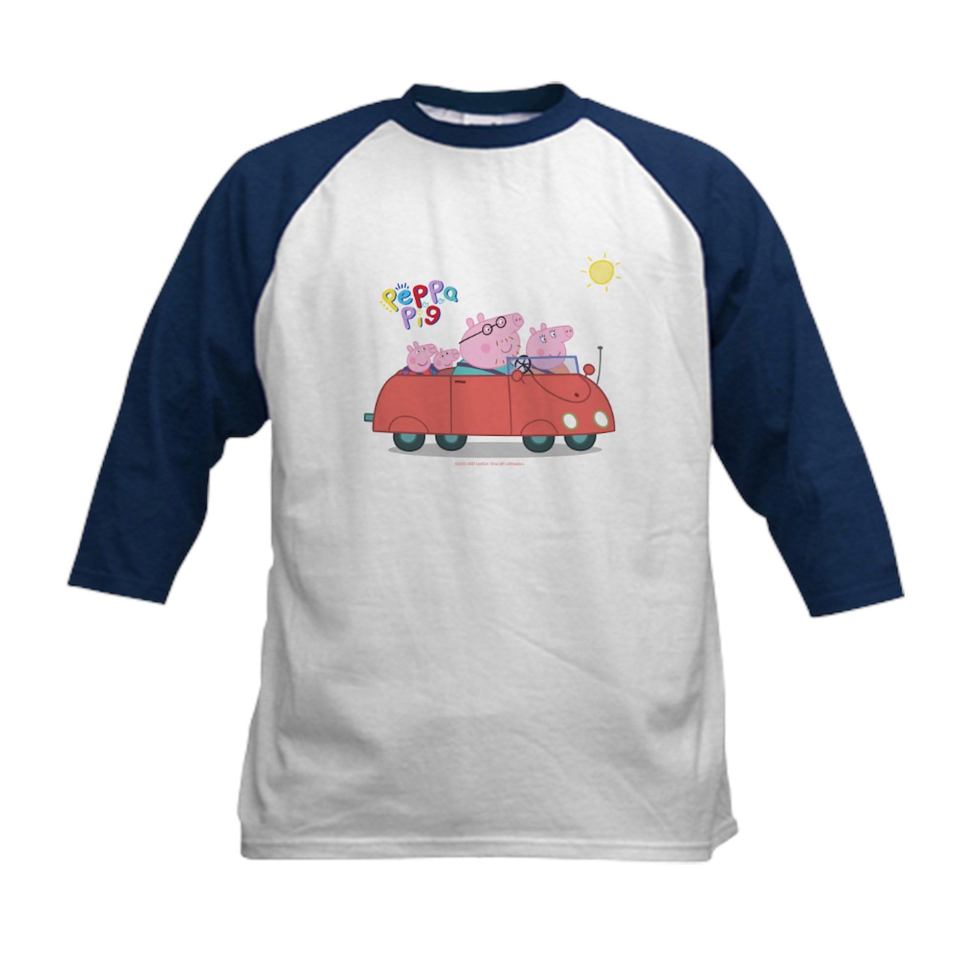 CafePress Peppa Pig Family Drive Baseball Jersey Kids Cotton Baseball Jersey, 3/4 Raglan Sleeve Shirt Navy/White
