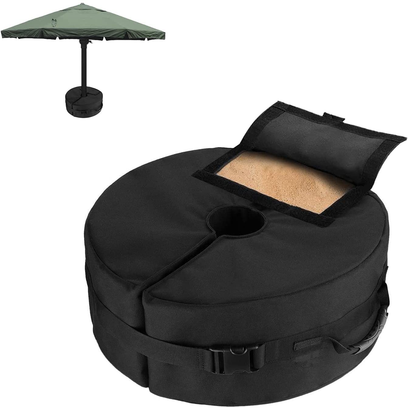 Arabest Detachable Umbrella Base Stand, 45cm Heavy Duty Round Umbrella Weights Bag with Large Openning and 2 Handle, Easy Installation Patio Umbrella Base for Patio Beach Outdoor Cantilever