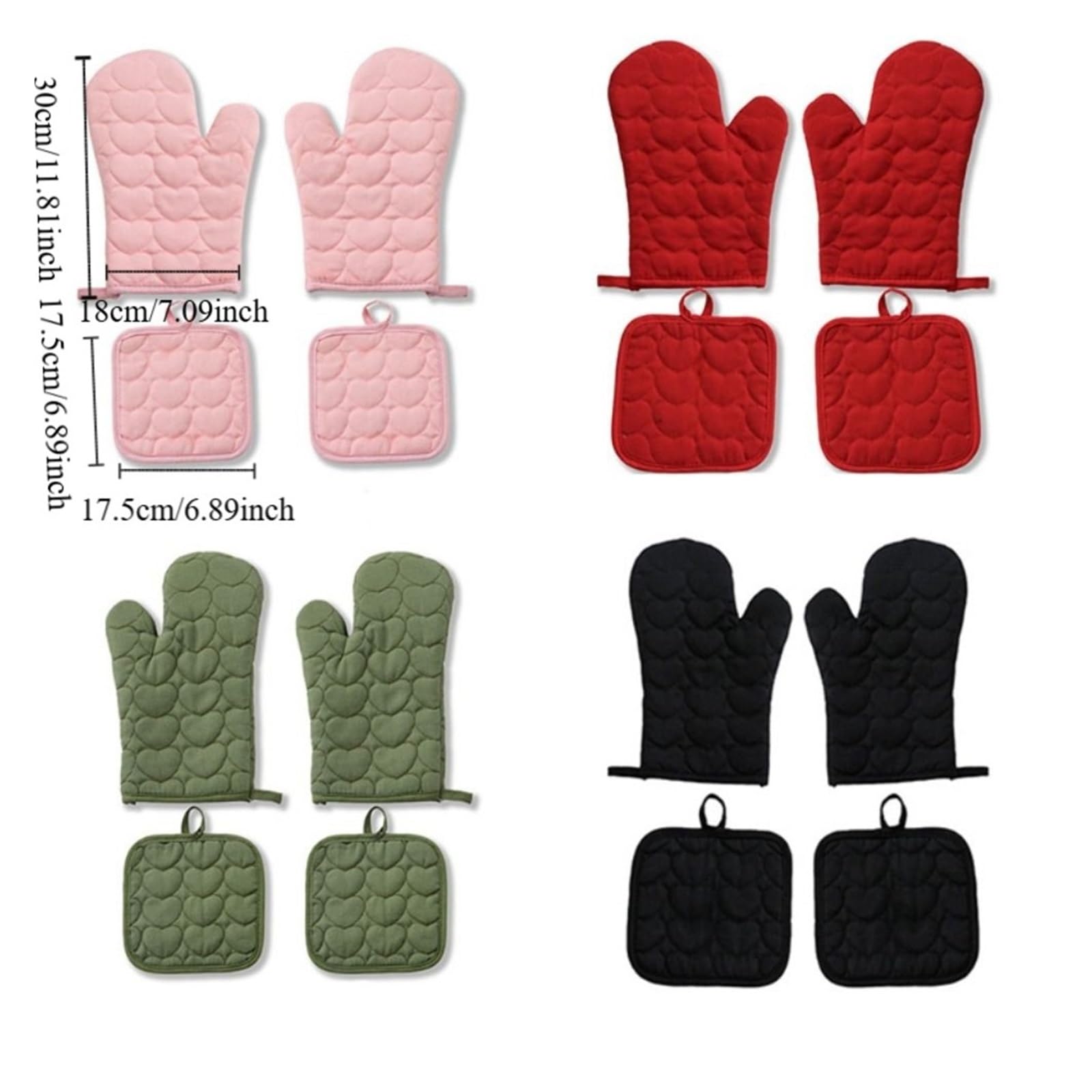 MRKU Guantes para Hornear, Guantes de Cocina Resistentes al Calor, Multicolor, Gruesos, Antideslizantes, Aptos para microondas, 4 Piezas.