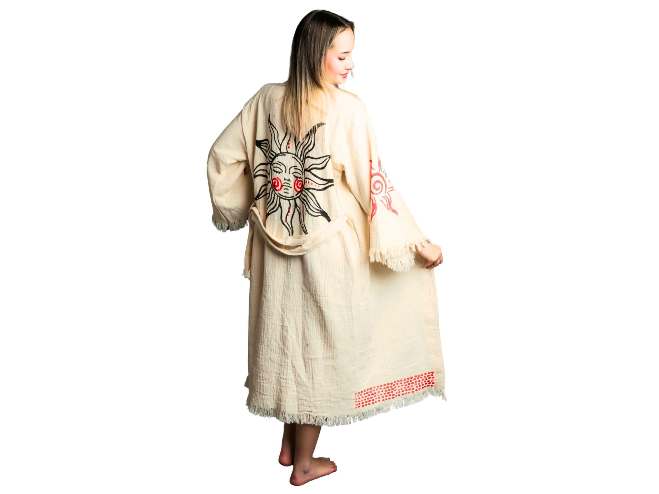 ICONIUM FASHION Sun&Moon Printed Kimono, Turkish, Muslin Ethnic Kimono, Bathrobe, Boho Beachwear, Spa Robe,Beachwear Cover Up