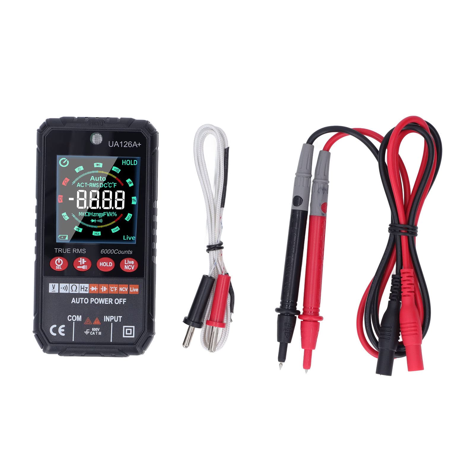 Intelligentes Multimeter mit digitalem Display, automatischer Volt- und Amperemeter-Anzeige, industriellem Einsatz, ABS-Gehäuse, Farbbildschirm und LED-Taschenlampe. Breites