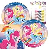 My Little Pony Happy Birthday Plates & Napkins Party Supplies - 9' Happy Birthday Party Plates for Lunch Serves 16 - Birthday Paper Plates & Napkin Set Plus 24 Birthday Candles