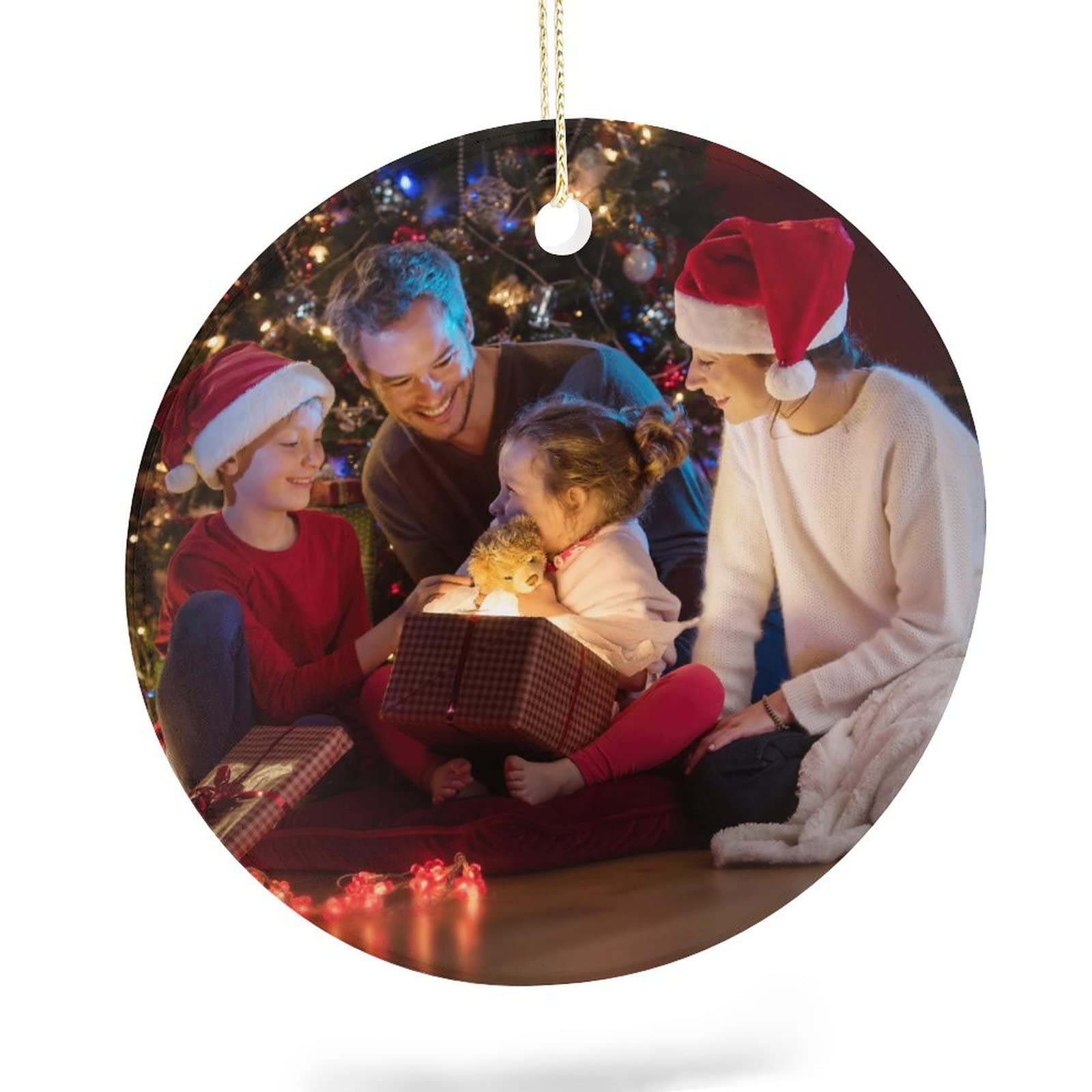 Christmas Ornaments Personalized Round Ceramic Ornaments Sublimation Craft Christmas Tree Ornaments with Gold Thread (2.8''), One size