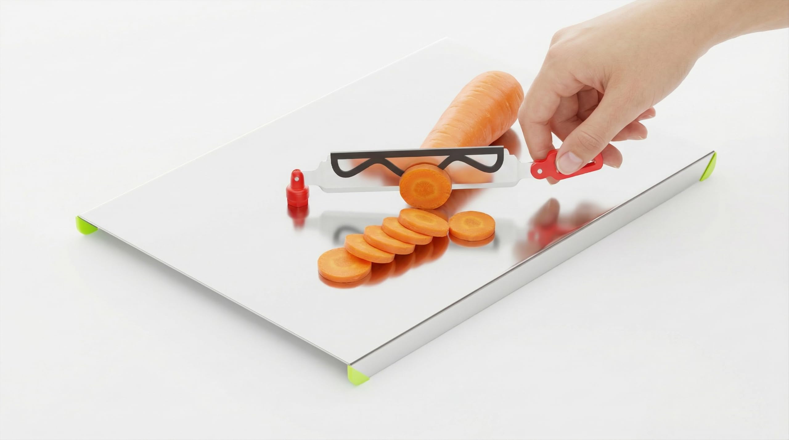 Clazkit Stainless Steel Chopping Board with Attached Knife | Rust Free Vegetable Both Side Bend Cutting Board | Durable Steel Cutting Board for Kitchen | Anti Slip Chopper Board for Fruits & Veggies