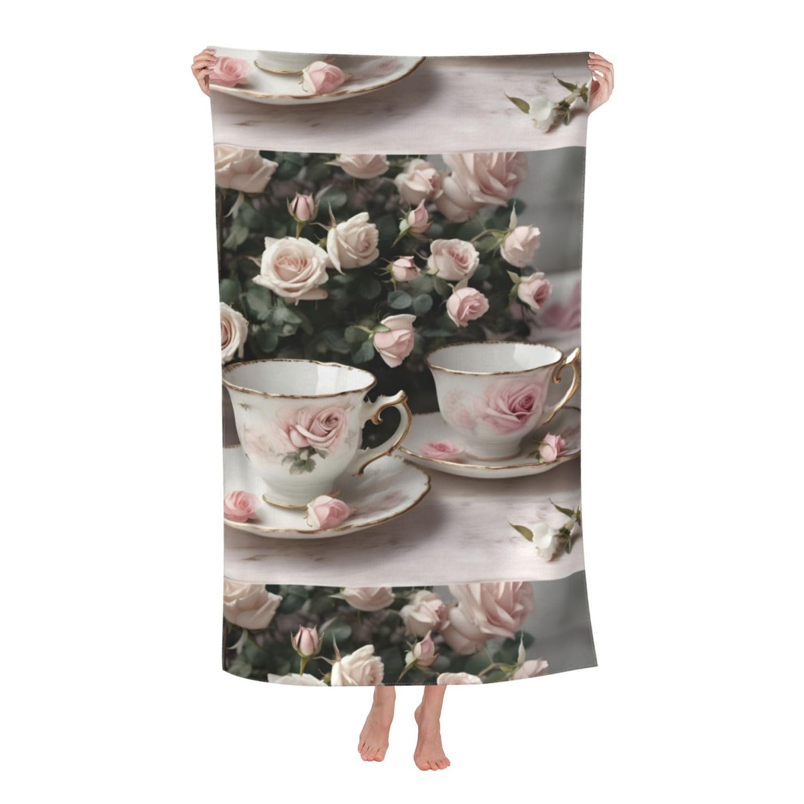 Cbaaghh Tea Cups With Roses Romantic Shabby Print Adult Beach Towels,Beach & Pool Towel,Beach Towels,Towels For Camping