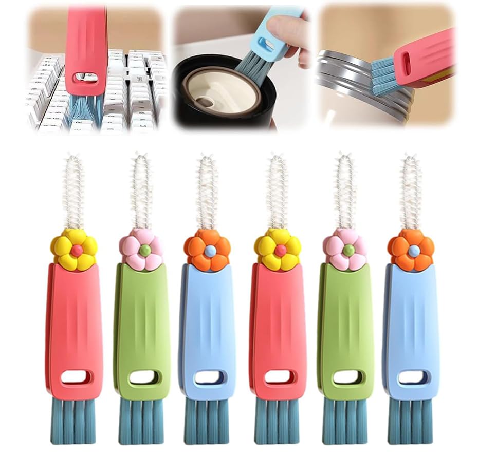 3-in-1 Cup Lid Cleaning Brush, Multifunctional Groove Cleaning Brush Set for Tight Spaces in Baby Bottles, Portable Rotating Cleaning Brush, Cup Lid Cleaner (A-6 pieces)