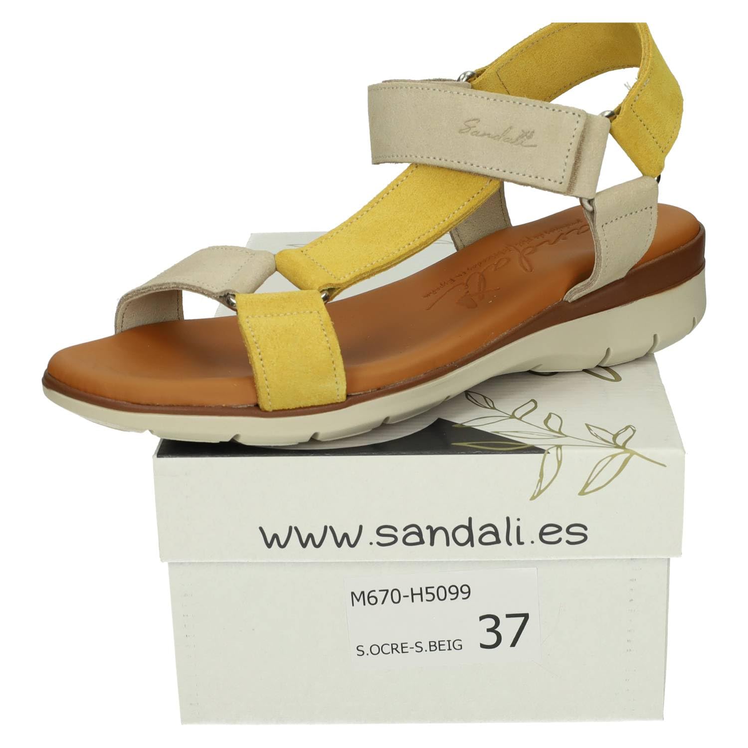 Sandali M670-H5099 Calzado de Piel Piel para Mujer, Plantilla cómoda Ancha, Cierre Ajustable, Fabricadas en España, Temporada Verano Mujer Sandalias