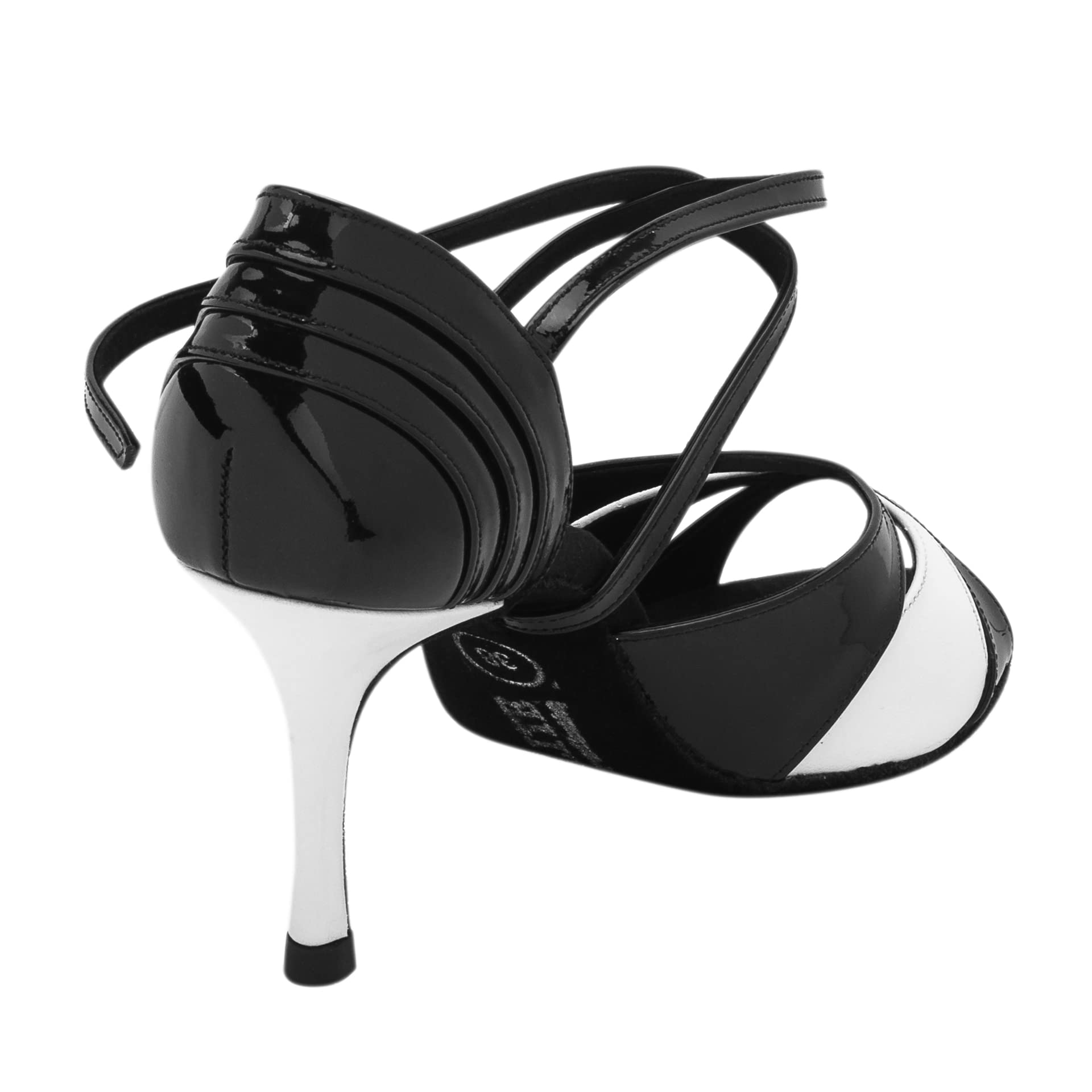 Rummos Donne Scarpe da Ballo Elite Paloma 035/004 - Pelle/Pelle Verniciata Noir/Bianco - Larghezza Normale - 8 cm 80E Stiletto Tacco - Made in Portugal