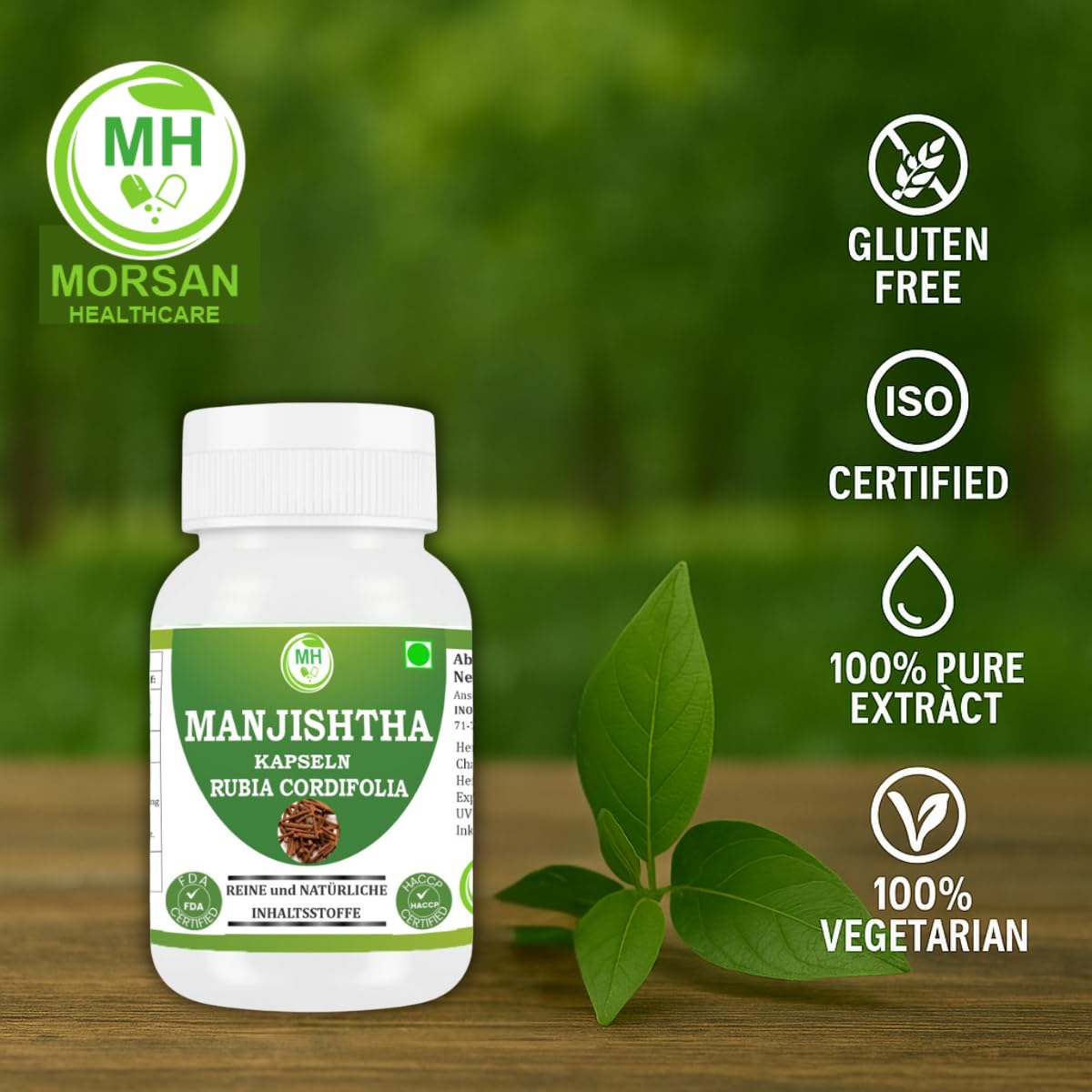 Manjistha Kapseln – Ayurveda Kräuterergänzung – Rubia Cordifolia Pulver – Pflanzlich, Vegan, Natürlich, 60 Kapseln (Packung mit 2) (2er - Pack)