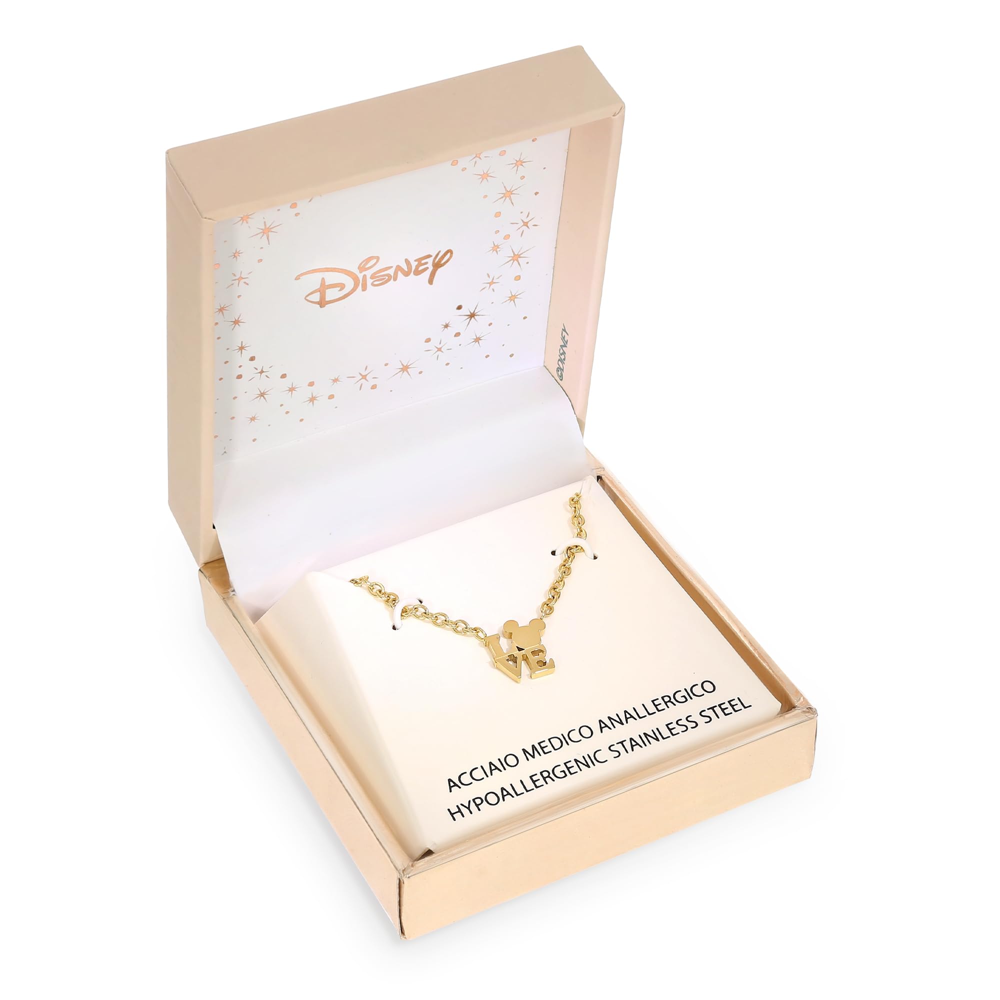 Collar de Acero Inoxidable para Mujer de Disney, Talla única para niñas, Chapado en Oro, 35+5cm