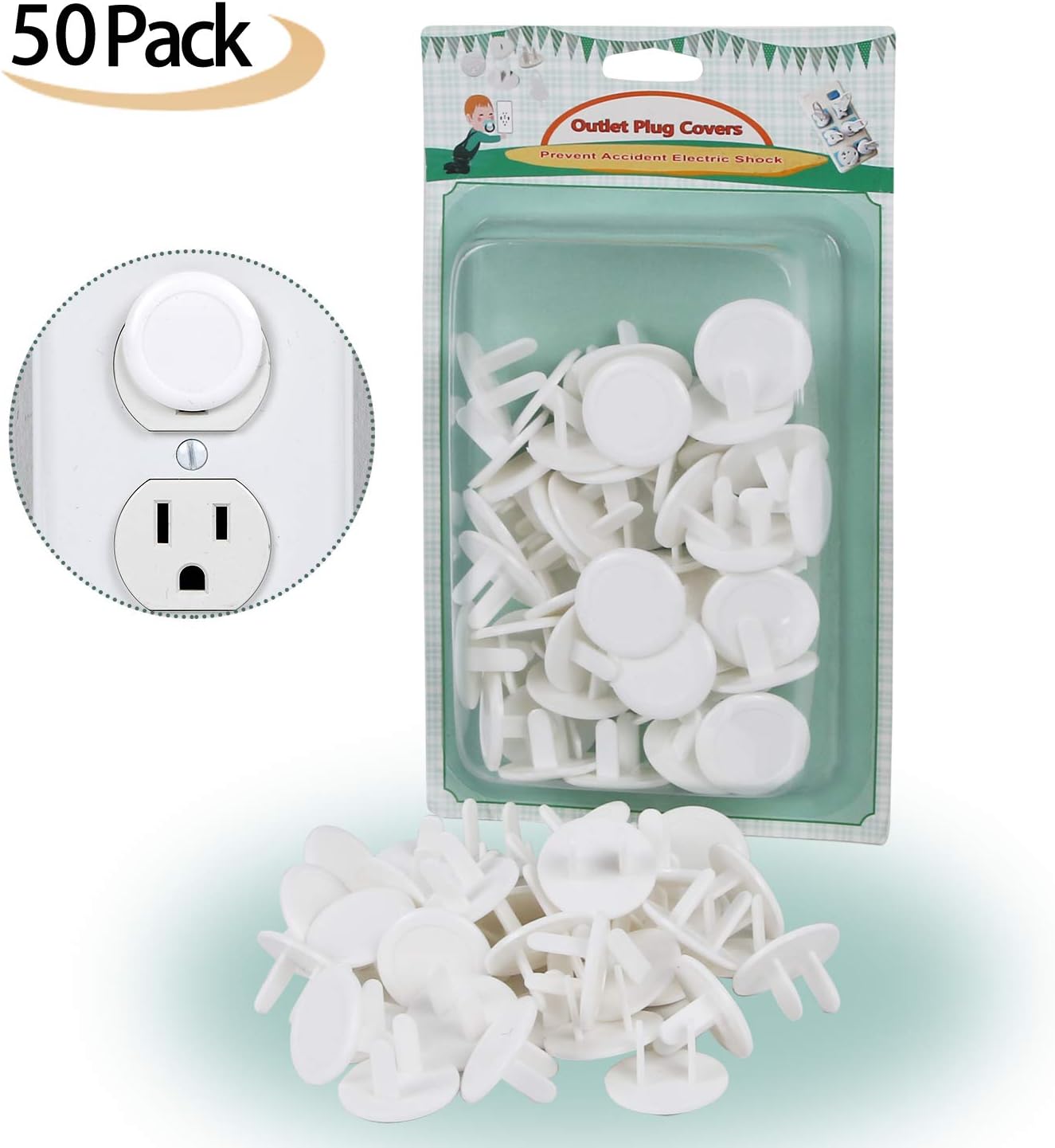 TGML Outlet Plug Covers (50 Pack), Childproof Electrical Outlet Socket Covers for Home and Office, Protect Your Baby, White
