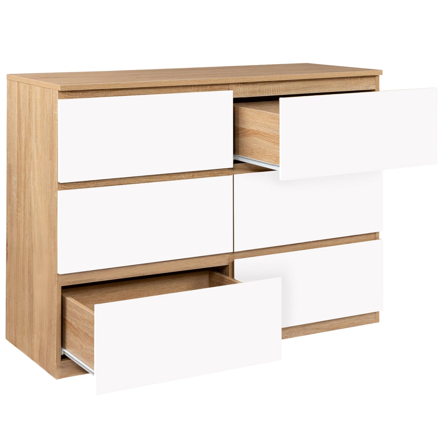 IDMarket - Commode 6 tiroirs TOMI 110 cm Bois façon hêtre et Blanc