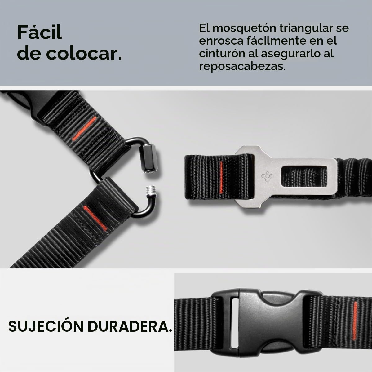 Spigen Cinturón Seguridad de Coche para Perros, Arnés de Coche para Perros con Elástico, Correa Ajustable y Resistente con Gancho Metálico Giratorio 360° para Tesla Model Y 3 y más