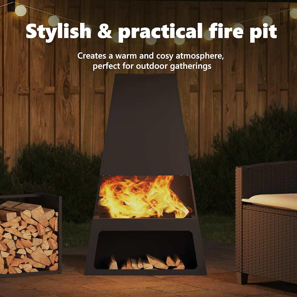 vidaXL Feuerstelle Schwarz 60 x 35 x 100 cm Stahl, Garten und Terrasse, moderner rechteckiger Feuerpit, langlebiger Stahl, tragbar und rostfrei, großes Mattes Design für Feiern