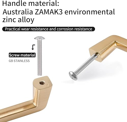 Miniatura 3 de Tiradores de gabinete de latón de 6 pulgadas, tiradores de gabinete dorados para cajones, herrajes de latón para gabinetes, pomos dorados (peso del