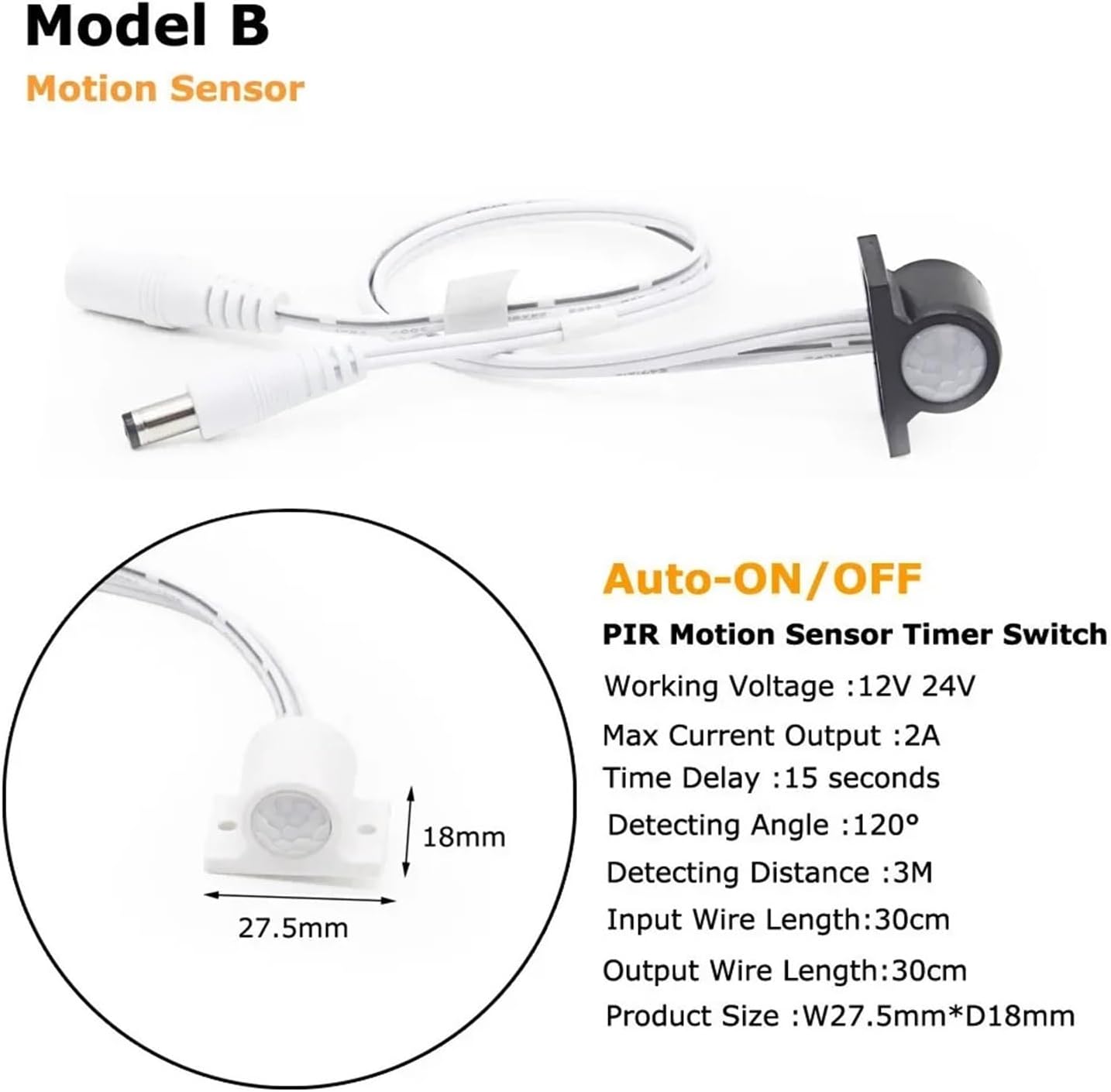 Motion Sensor 12V Light Switch 12 Volt Touch Motion Sensor DC 12V LED PIR LED Light Strip Switch ON OFF(Model B2 White)