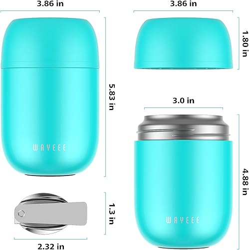 Miniatura 6 de WayEee - Tarro de alimentos aislado al vacío contenedor de almuerzo de 16 onzas para niños y adultos de acero inoxidable a prueba de fugas termo de