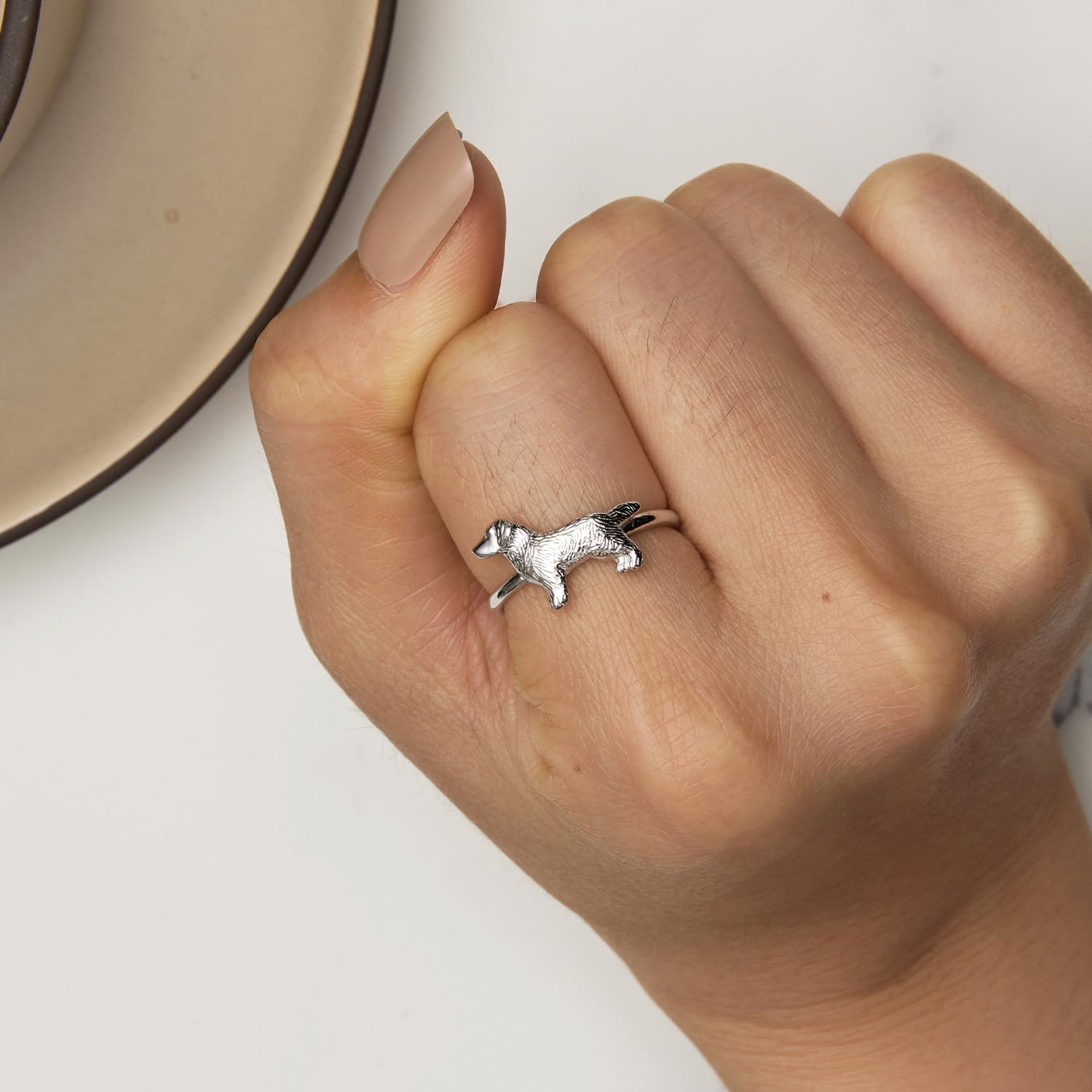 GXNRHG Anello Gioielli Simpatico Anello Gold Retriever per Donne Ragazze Argento 925 Cucciolo di Cane Anello Aperto con Dichiarazione Anelli impilabili Dito Regolabile
