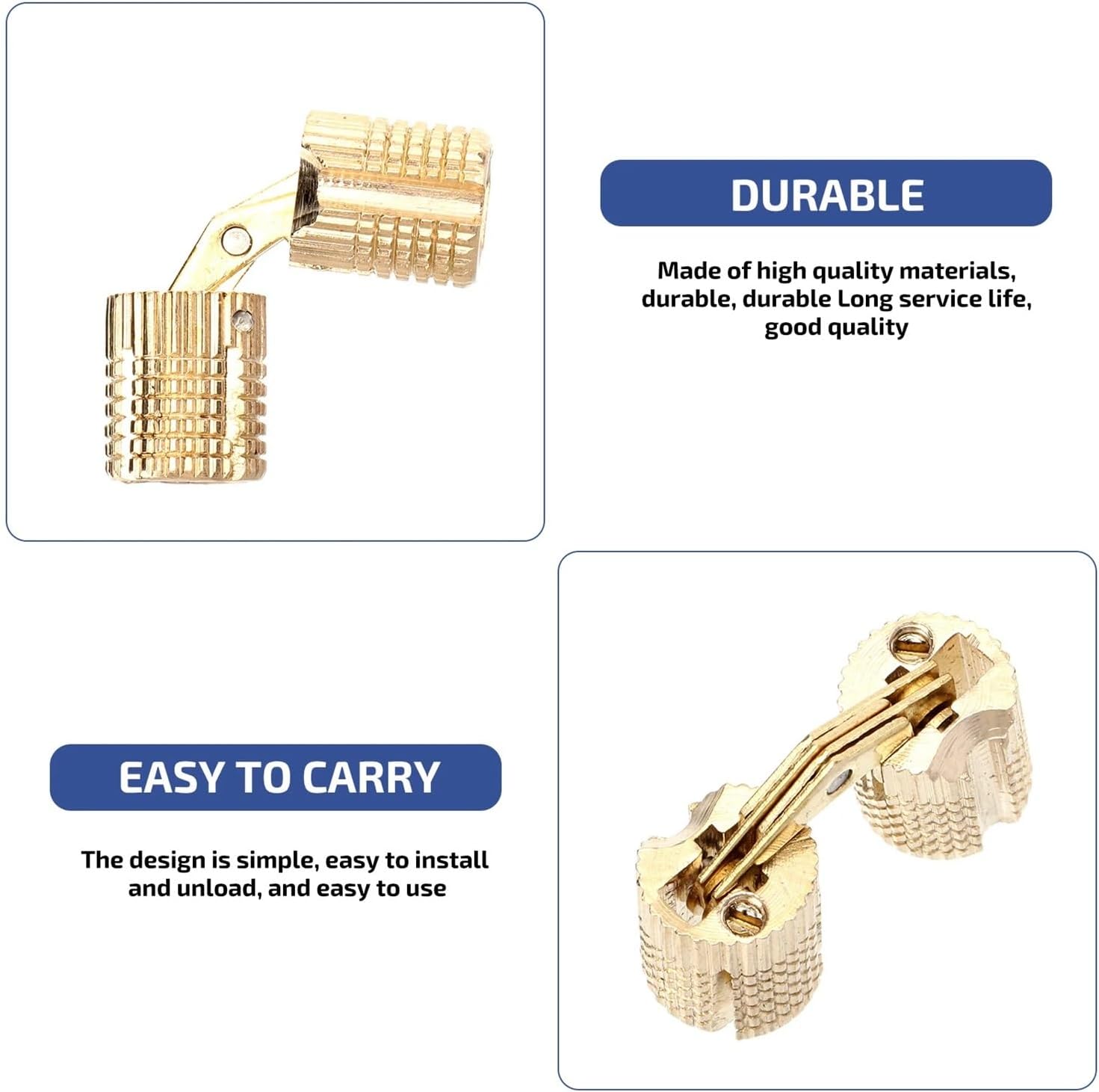 2pcs Copper Hinges for Cabinet Furniture 180° Opening Easy Install Invisible Cylindrical for