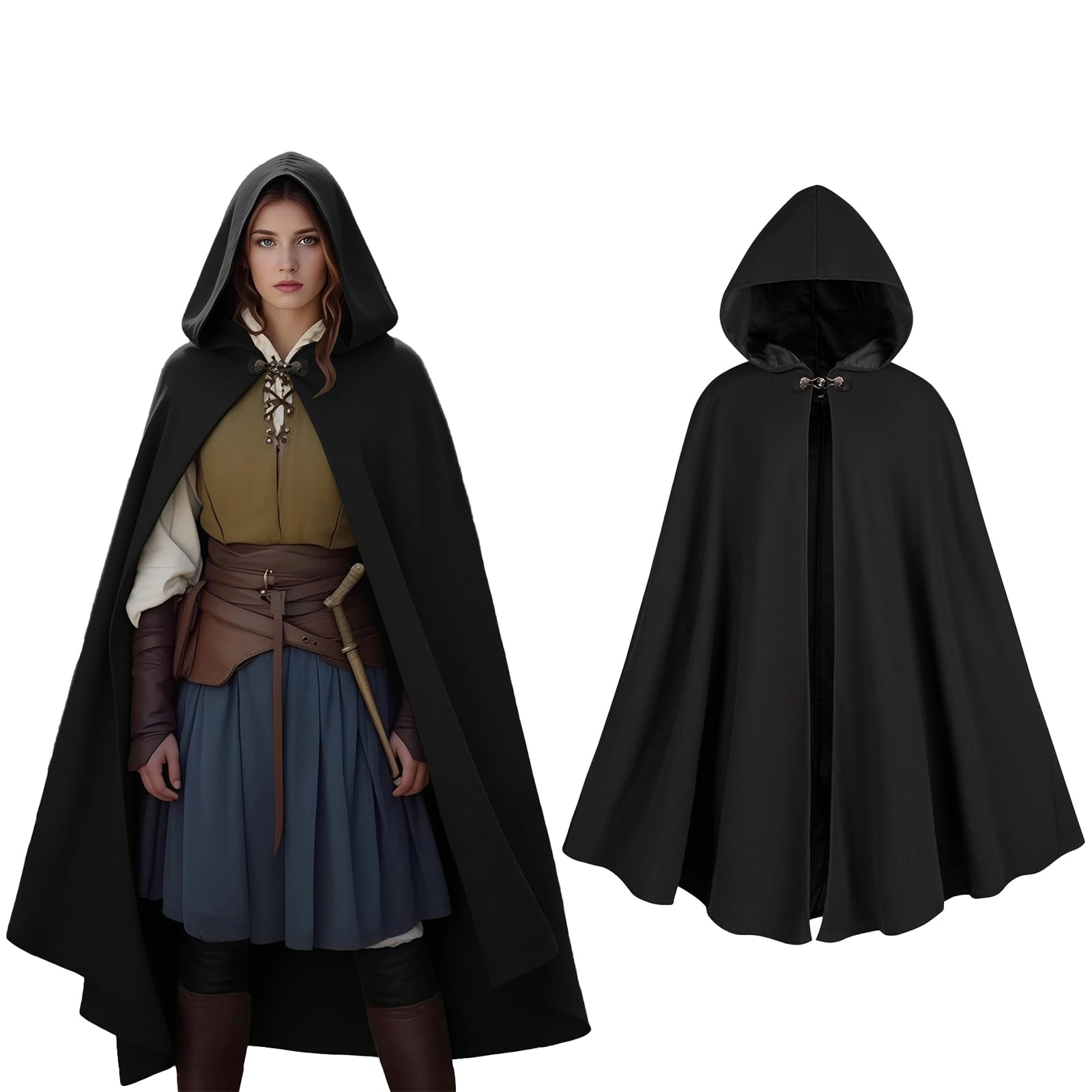 Women's Hooded Velvet Cloak, Medieval Renaissance Cloak