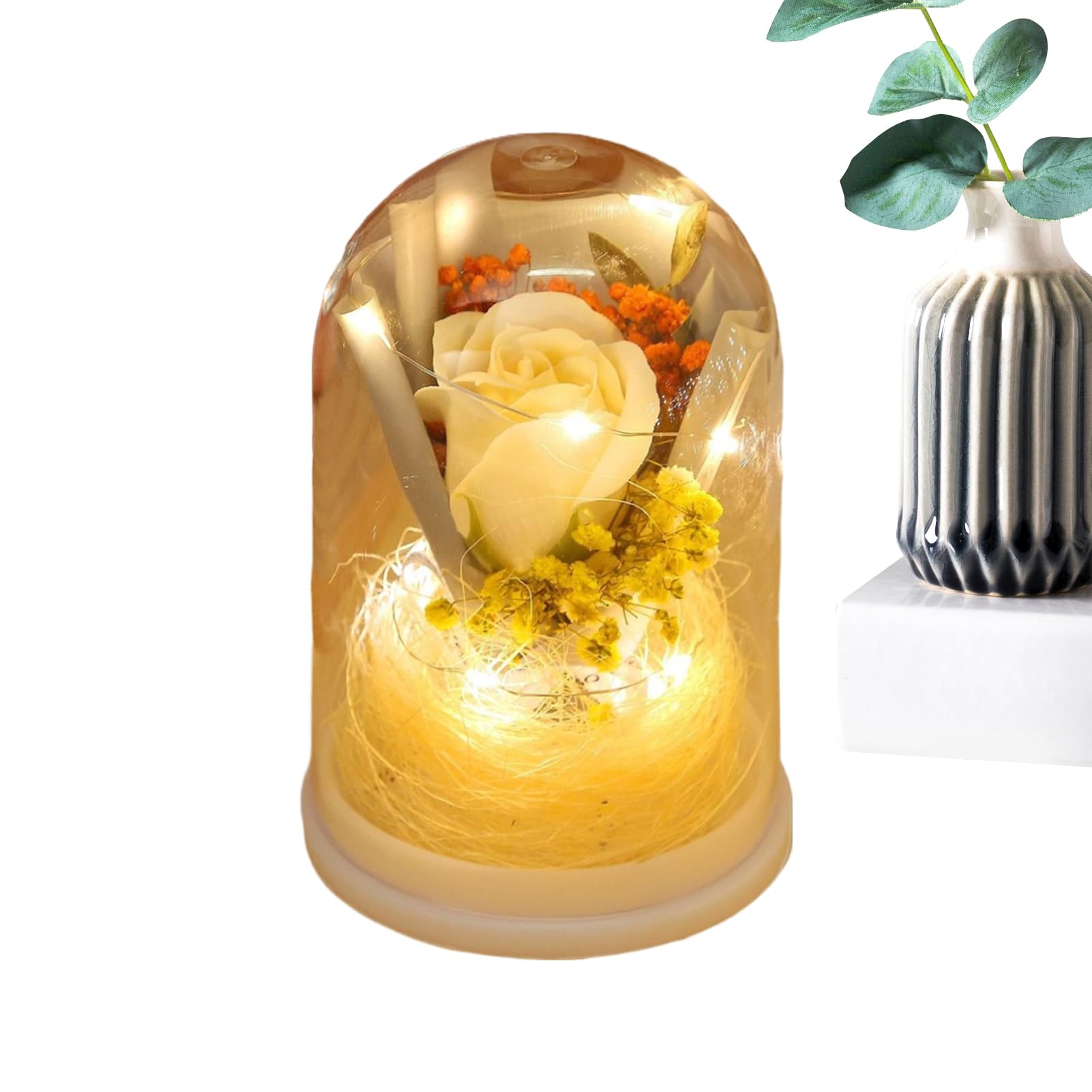 Rosa eterna Pzuryhg, decoración floral duradera en cúpula de cristal para salones de diseño