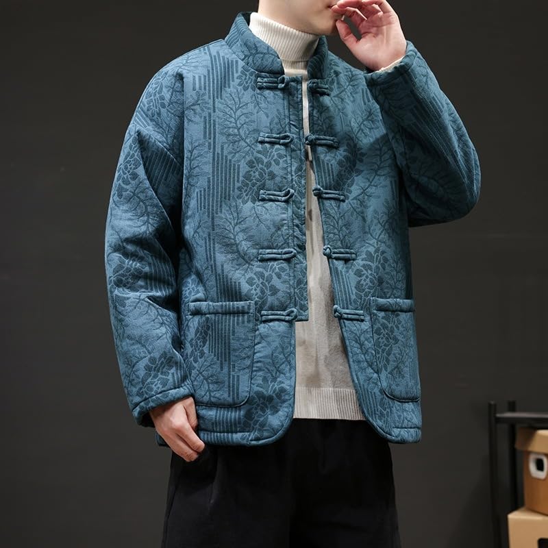 Men's Winter Chinese Style Cotton Padded Coat, Retro Warm Tang Suit Jacket4