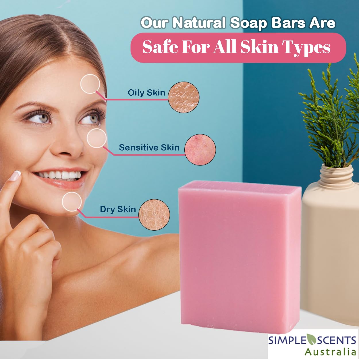 Simple Scents Australia Rose Scented Natural Soap Bars (12 Bars), 3.5oz Moisturizing French Triple Milled Soap Bars Enriched with Shea Butter - Pure Plant Oil Bath & Body Bars