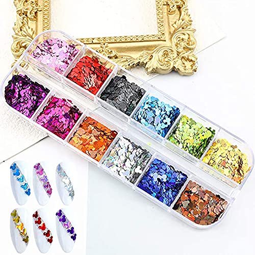 12 Colors Cute Nail Glitter Sequins Nail Art Supplies 3D Holographic Nails Glitter Flakes Glitter Nail Art Stickers Decals Shiny Confetti Glitters Nail Designs For Acrylic Nail Art Decoration #TOP4